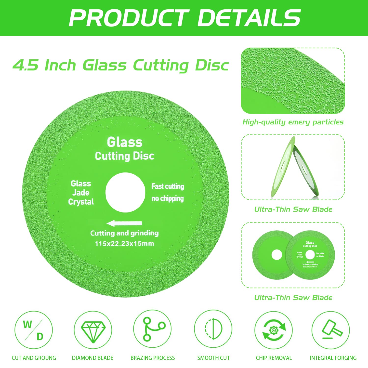 2PCS Diamond Glass Cutting Disc for Angle Grinder - 4.5inch/115mm Ultra Thin 1mm Saw Blade Wheel for Ceramic, Jade, Crystal & Bottle Cutting - Perfect for DIY Projects, Home Renovation & Craft Work