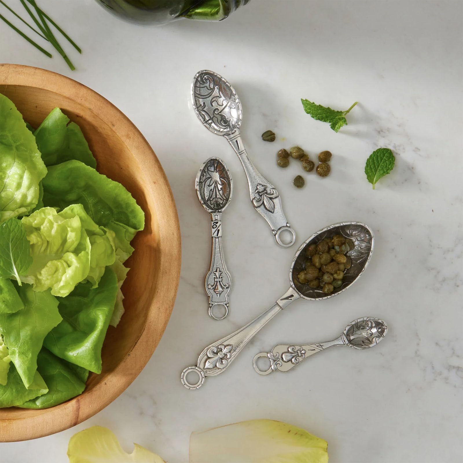 Crosby & Taylor Fleur de LYS Pewter Measuring Cups Set - 4-Piece Stainless Steel Kitchen Measuring Cups with Display Stand | Perfect for Baking, Cooking & Kitchen Decor