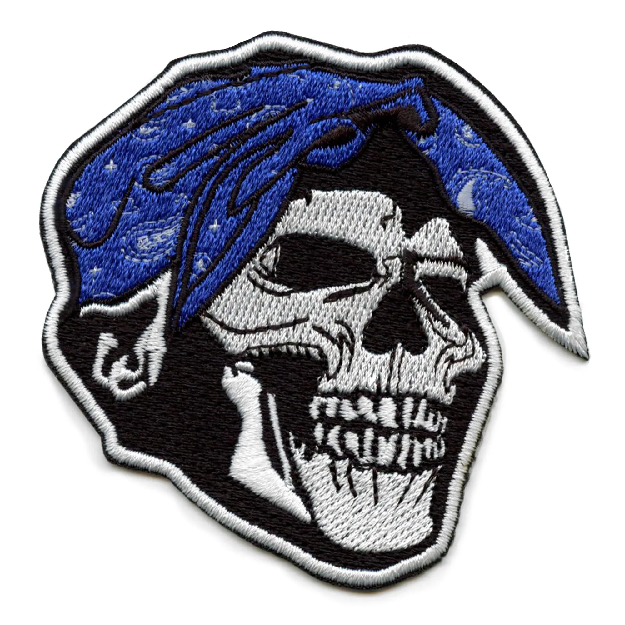 Blue Skull Bandana Patch - Embroidered Iron-On for DIY Clothing & Accessories - Perfect for West Coast Style, California Rapper Fashion & Streetwear Outfits