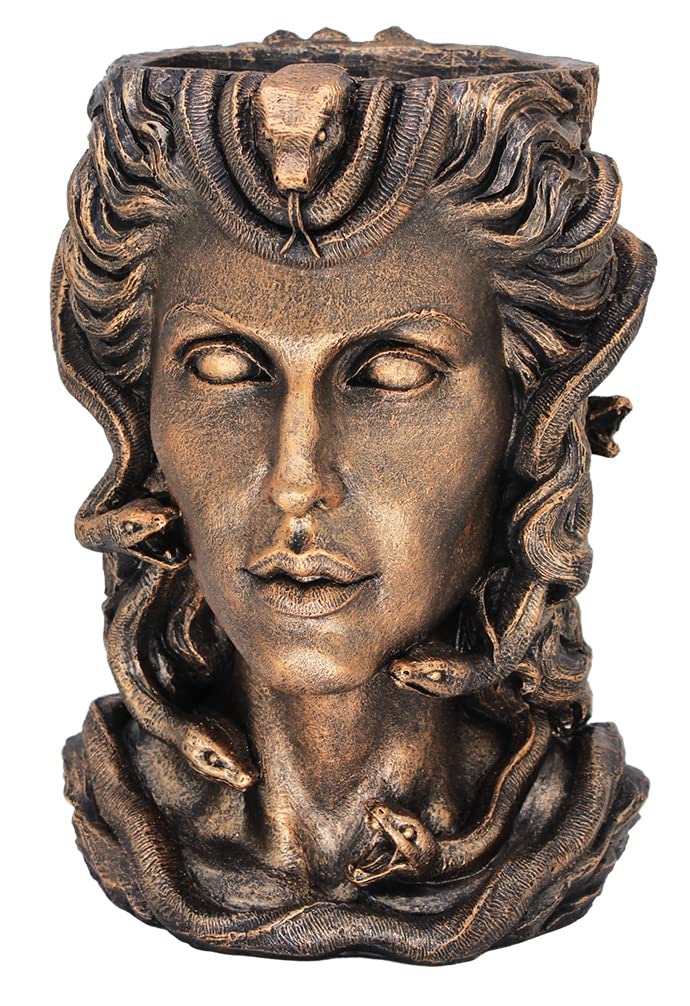 Medusa Head Planter - Bronze Finish Face Vase for Indoor/Outdoor Décor - Large Flower Pot with Drainage Hole - Perfect for Succulents, Herbs & Home Garden Decor