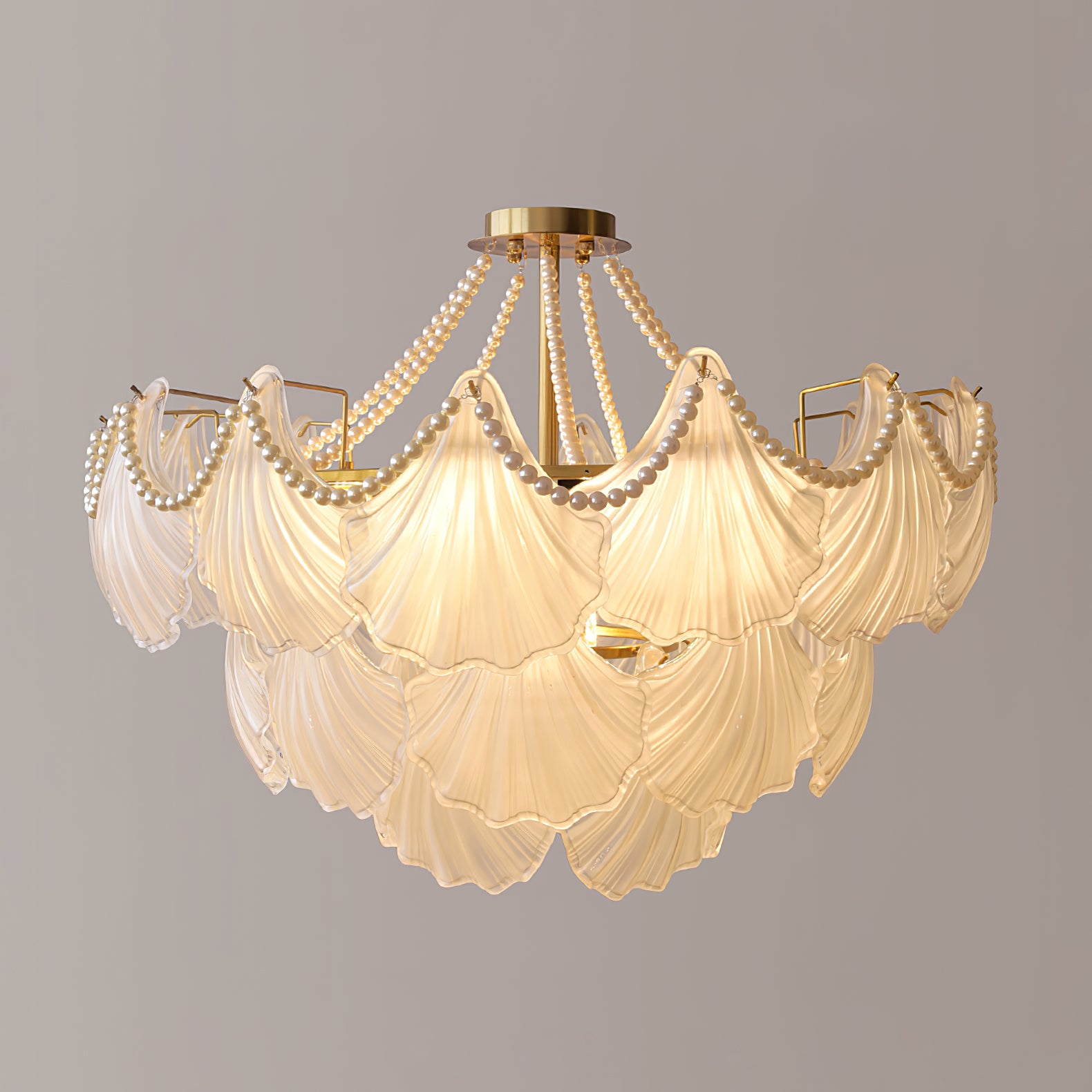 Elegant Scallop Shell Chandelier - Modern Coastal Lighting Fixture for Dining Room, Bedroom, and Beach House Decor