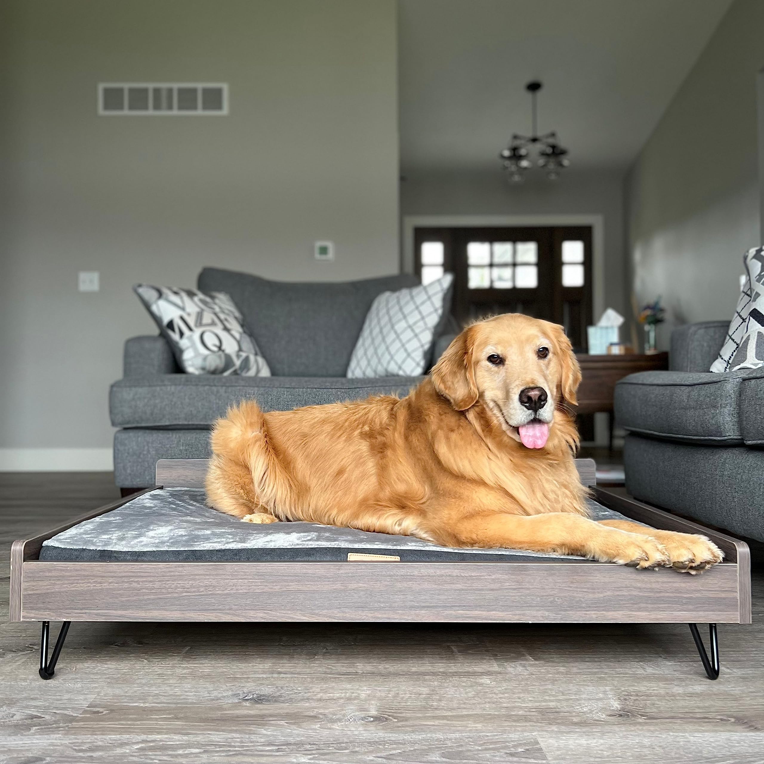 Premium Elevated Wooden Dog Bed & Couch with Water-Resistant Calming Mattress - Large to XL Size, Greenguard Gold Certified Pet Furniture for Indoor/Outdoor Use - Perfect for Living Rooms, Patios & Bedrooms