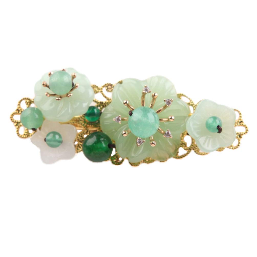 Beaupretty Green Jade Floral Hair Clip - Elegant Ponytail Clamp for Women, Wedding Hair Accessory & Gift - Perfect for Bridal, Prom, Party, and Everyday Wear