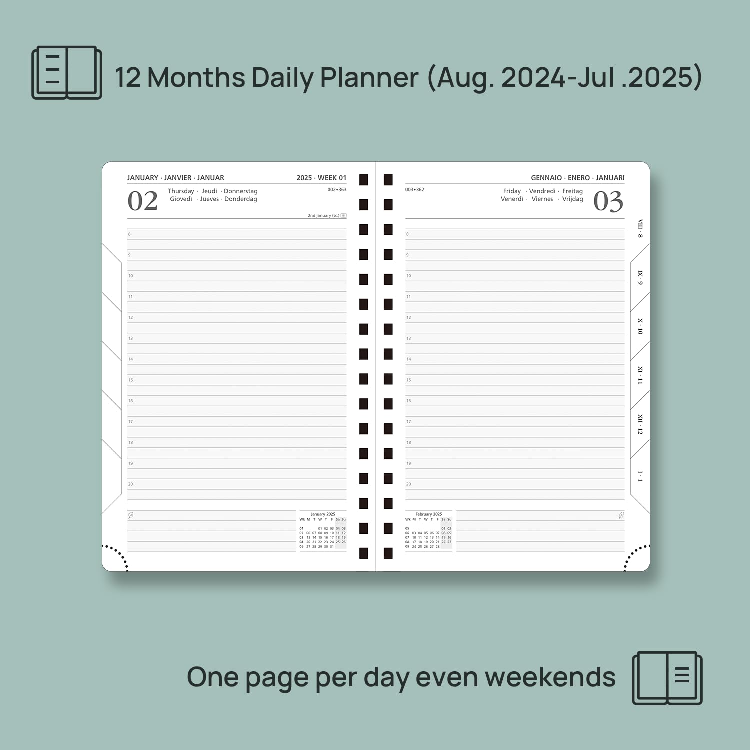 POPRUN 2024-2025 Academic Planner - A5 Spiral Hardcover Daily Diary with Monthly Tabs | August 2024 to July 2025 | Day per Page Design | Burgundy Cover | Perfect for Students, Teachers & Professionals | School, Office & Personal Organization