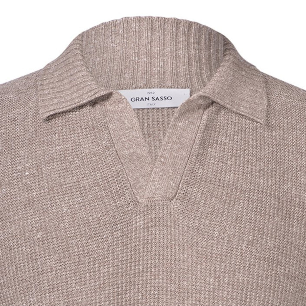 GRAN SASSO Cotton Linen Knit Short Sleeve T-Shirt for Men - Light Brown Casual Summer Top | Perfect for Beach, Travel & Everyday Wear