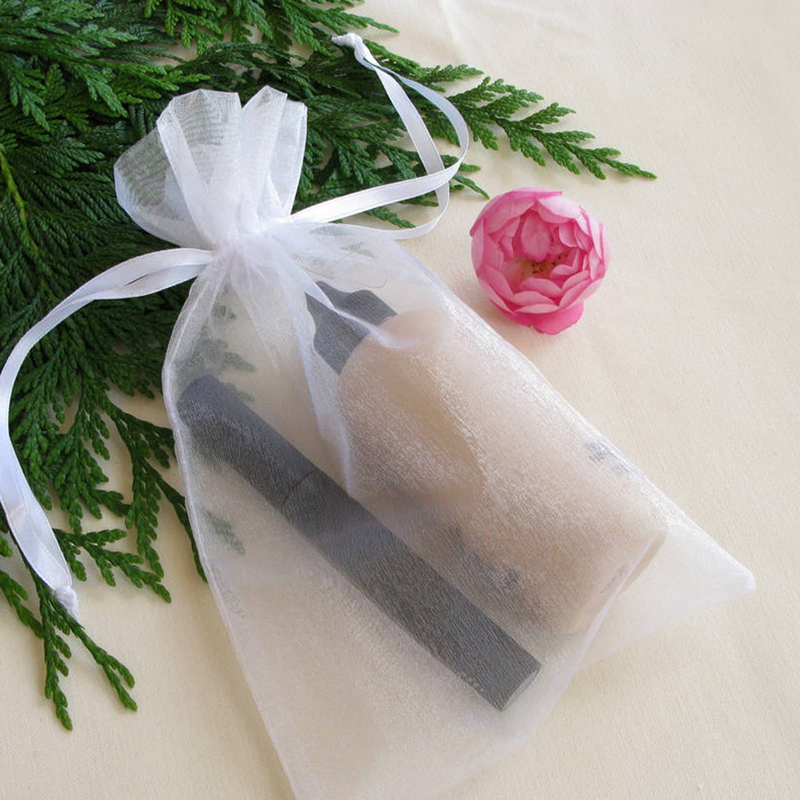 Anwyll 4x6 Inch White Sheer Organza Drawstring Bags - 100 Pack Jewelry Gift Pouches for Wedding Favors, Party, Baby Shower | Elegant Mesh Gift Wrapping Supplies for Jewelry, Candies, Bridesmaid Gifts & Special Occasions
