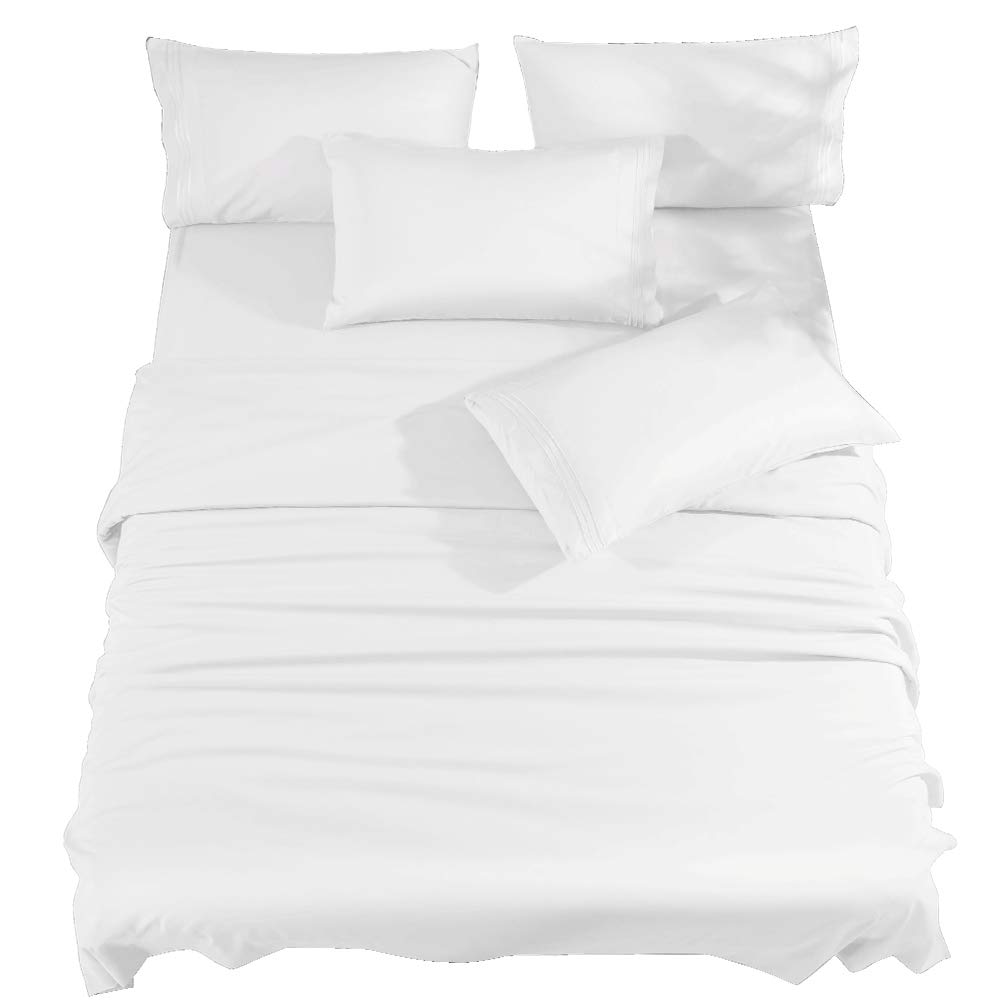 Shilucheng 6-Piece Microfiber Bed Sheet Set - 1800 Thread Count Egyptian Cotton Soft Sheets with 16-Inch Deep Pocket - Hypoallergenic & Breathable - Twin Size (White) - Perfect for Guest Rooms, Dorms & Cozy Bedrooms