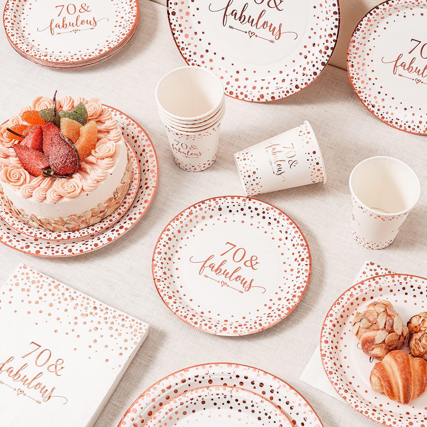Elegant Rose Gold Foil 70th Birthday Party Supplies Set - 24-Piece Disposable Tableware (9