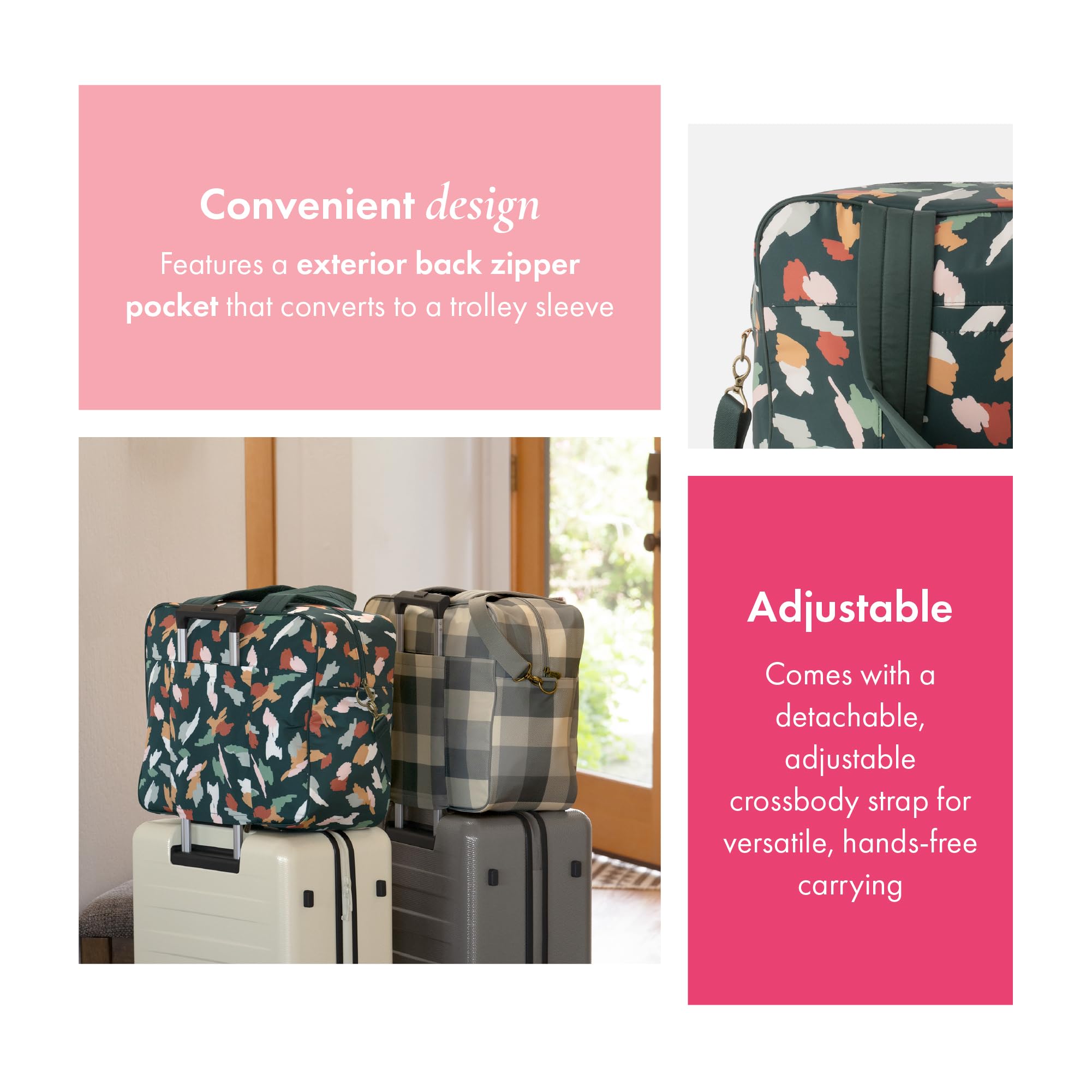 Thirty-One Gifts Voyager Travel Tote Bag - Multi-Pocket Organizer for Women, Work & Vacation - Durable Carryall with Handle & Adjustable Shoulder Strap - Shattered Abstract Print - Perfect for Business Trips, Gym & Weekend Getaways