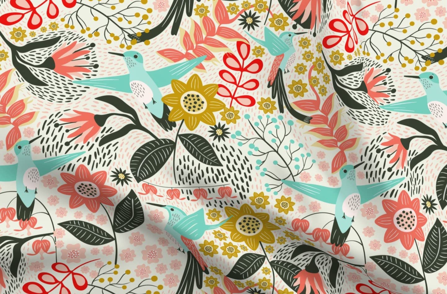 Hummingbird Floral Printed Minky Fabric - Colorful Animal & Bird Design on Soft Plush Material (Fat Quarter) for Sewing Baby Blankets, Quilt Backing, DIY Crafts - Perfect for Nursery Decor & Gift Making