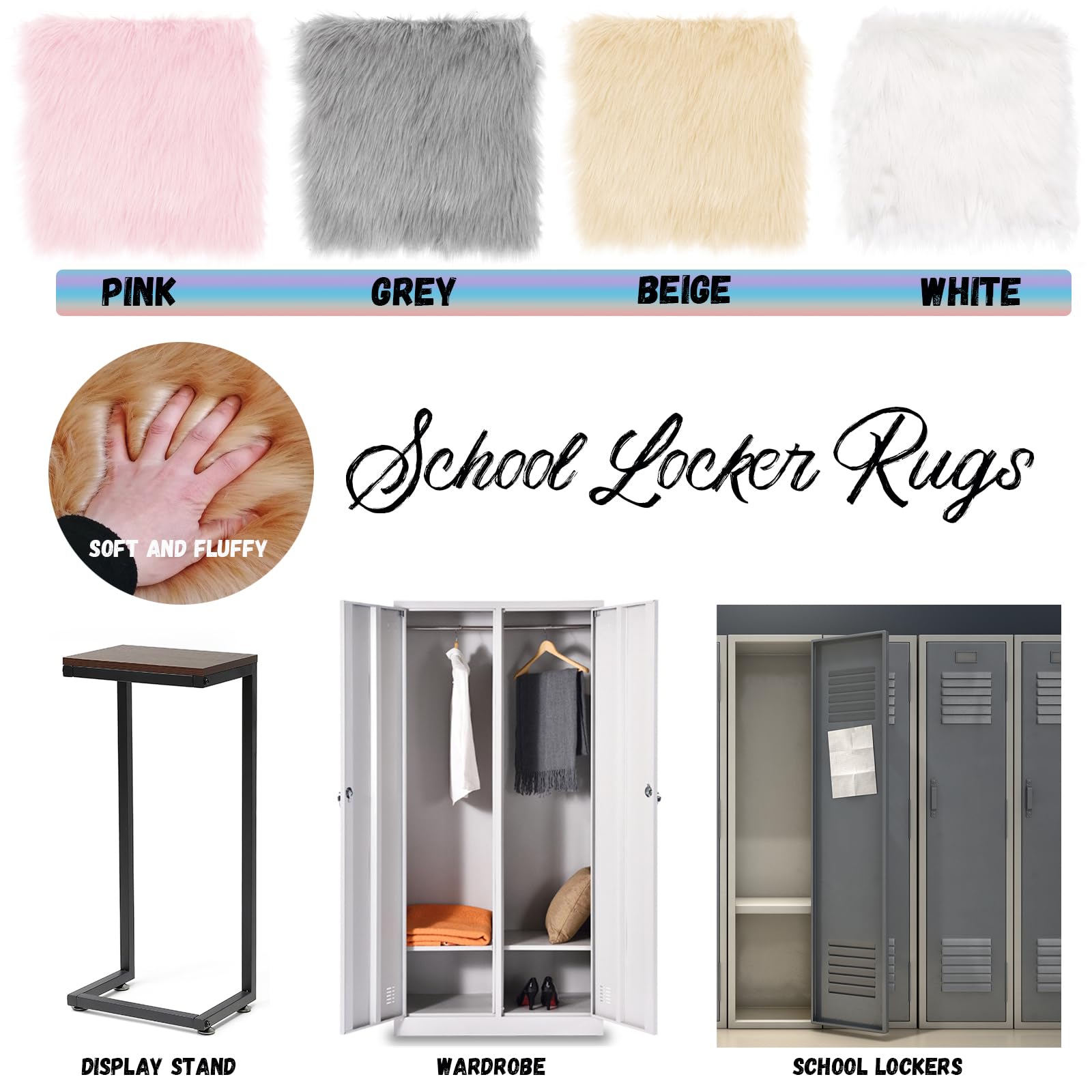 3-Pack 12x12 Inch Square Plush Locker Rugs - Soft Fluffy Non-Slip Mini Carpets for School Lockers, Dorm Decor, Jewelry Display & Nail Art Photography Backdrop (Beige) - Perfect for Teens, Students & DIY Projects