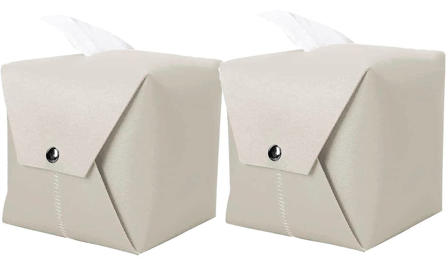 2PCS Modern PU Leather Square Tissue Box Cover Holder - Decorative Organizer for Bathroom, Vanity, Countertop, Office Desk & Car (5