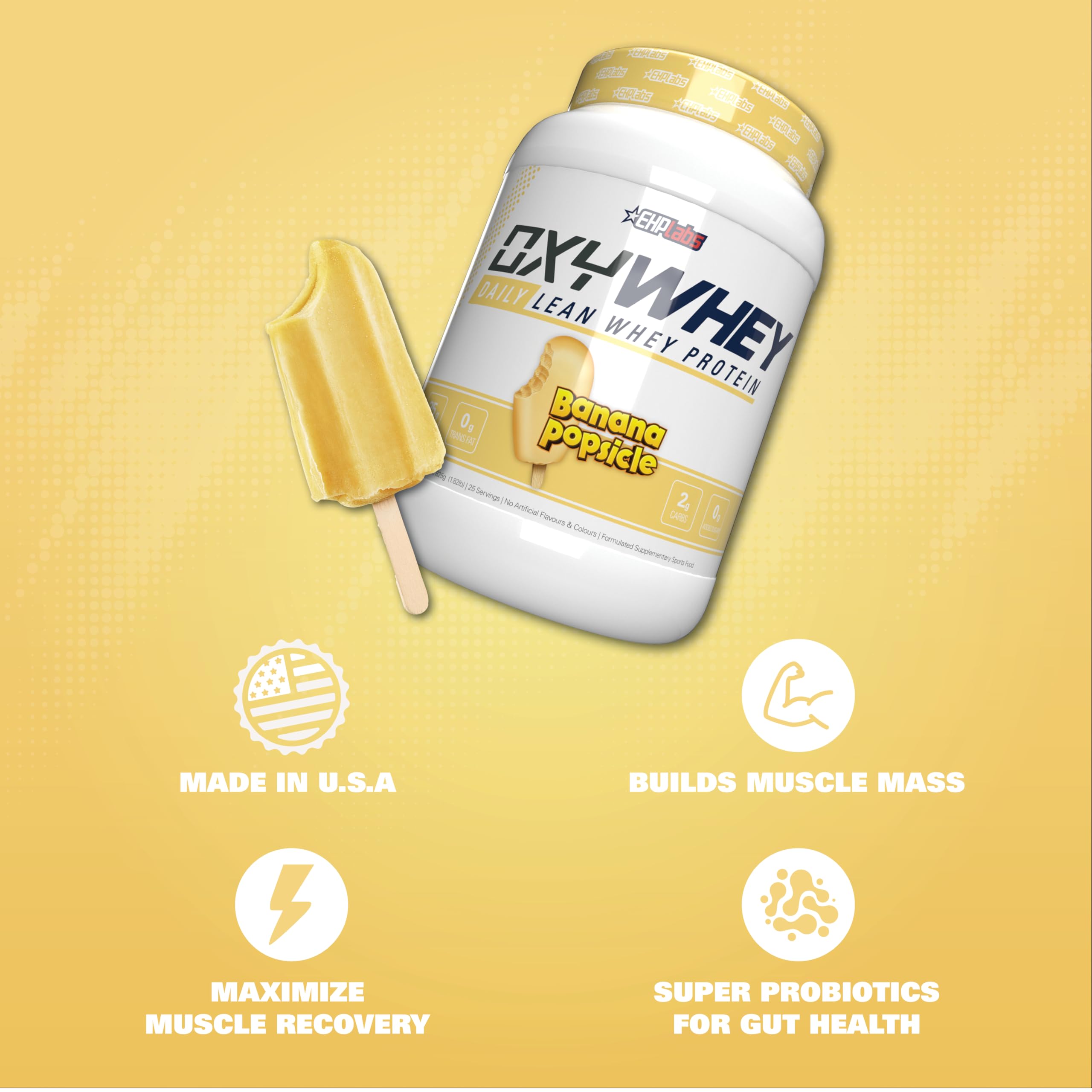EHP Labs OxyWhey Whey Protein Isolate Powder - 25g Protein per Serving, Sugar-Free Meal Replacement Shake for Muscle Recovery & Weight Management - Banana Flavor (25 Servings) | Perfect for Post-Workout, Breakfast, or Healthy Snacking