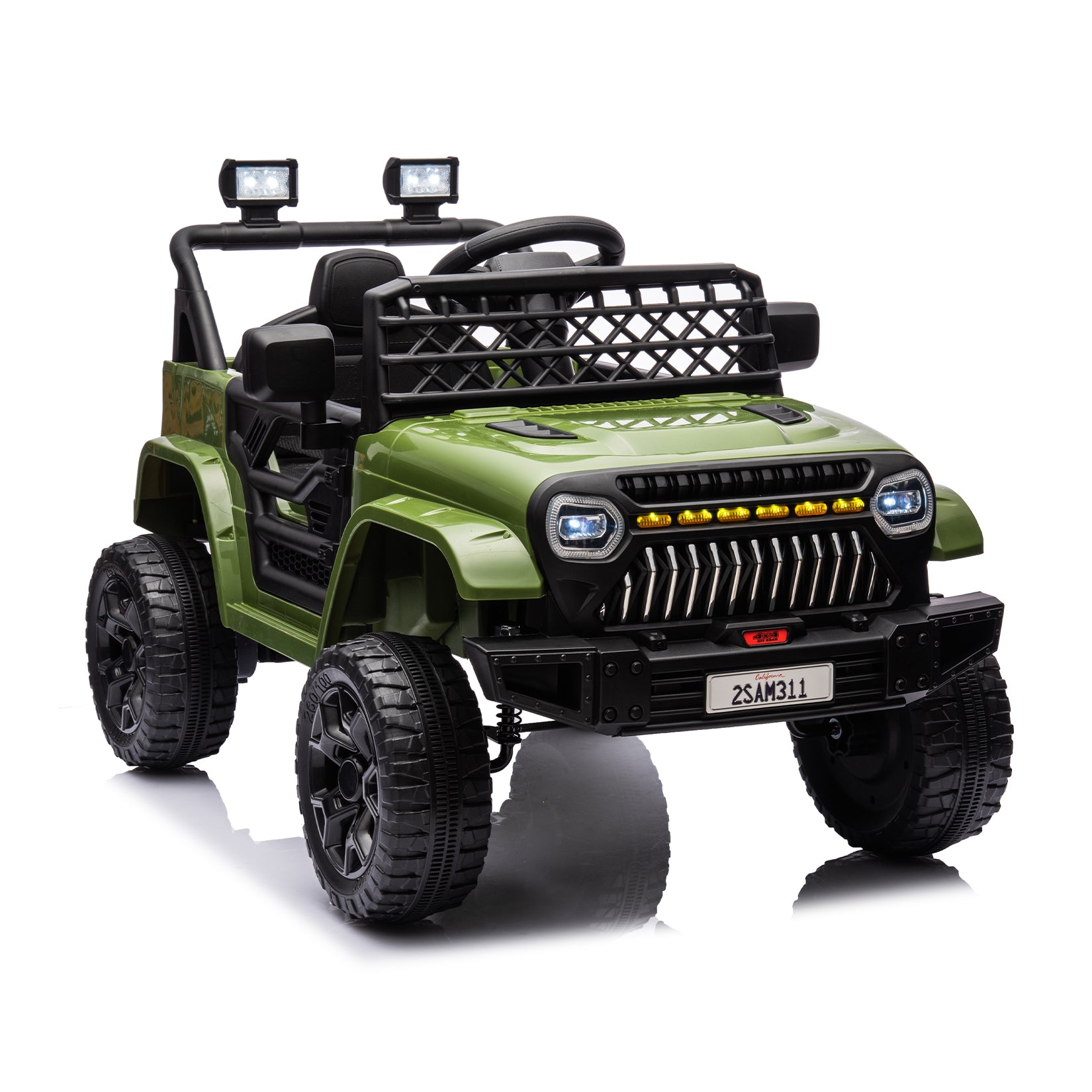 GARVEE 12V Kids Ride On Truck with Remote Control - Electric Toy Car for Toddlers Age 3-8 Years | 2.4G Parent Control, Spring Suspension, LED Lights & Music | Outdoor & Indoor Play, Birthday Gift (Army Green)