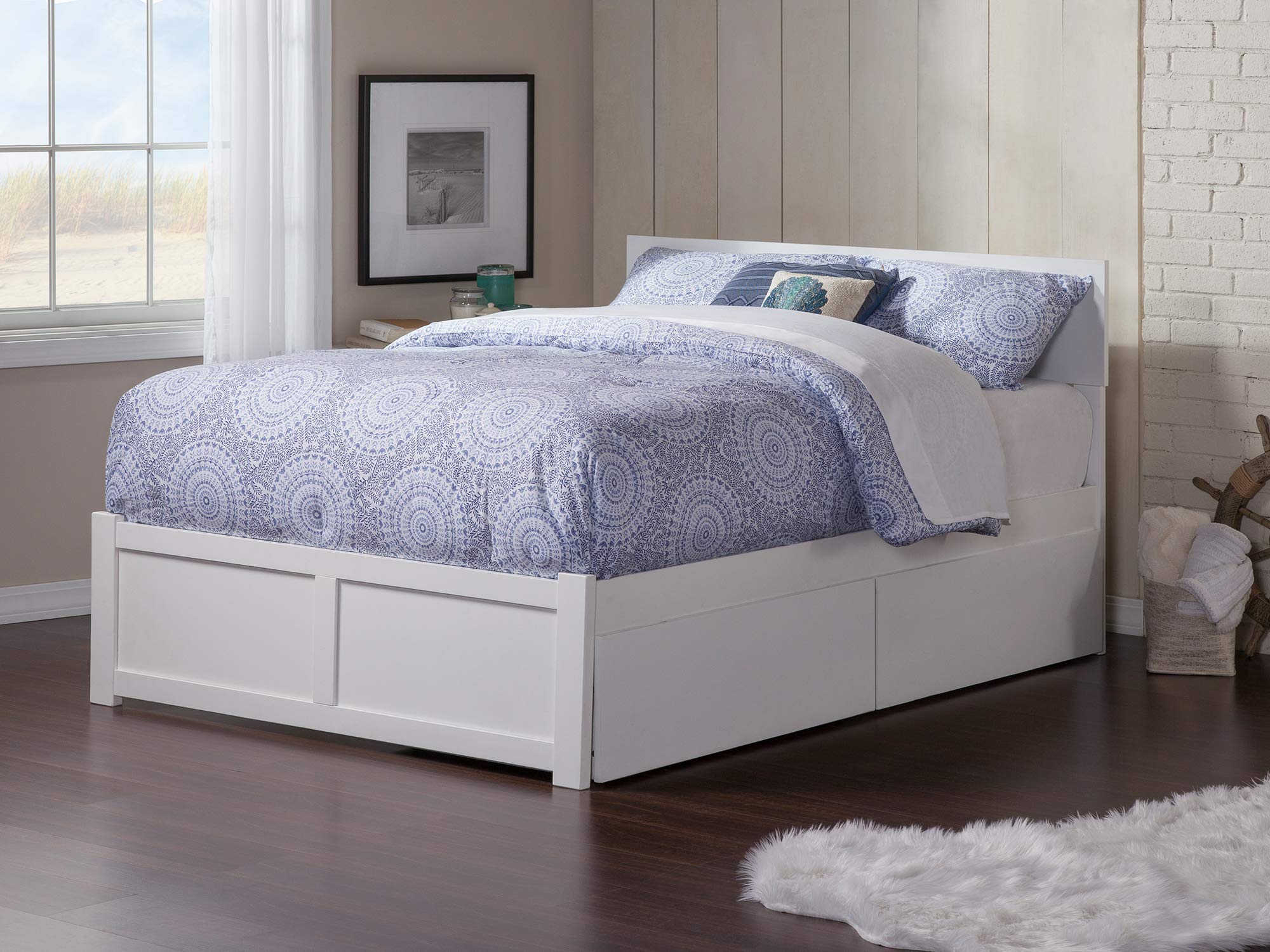 AFI Orlando Queen Size Platform Bed with Footboard & Storage in White - Modern Bedroom Furniture with Underbed Storage for Small Spaces & Apartments