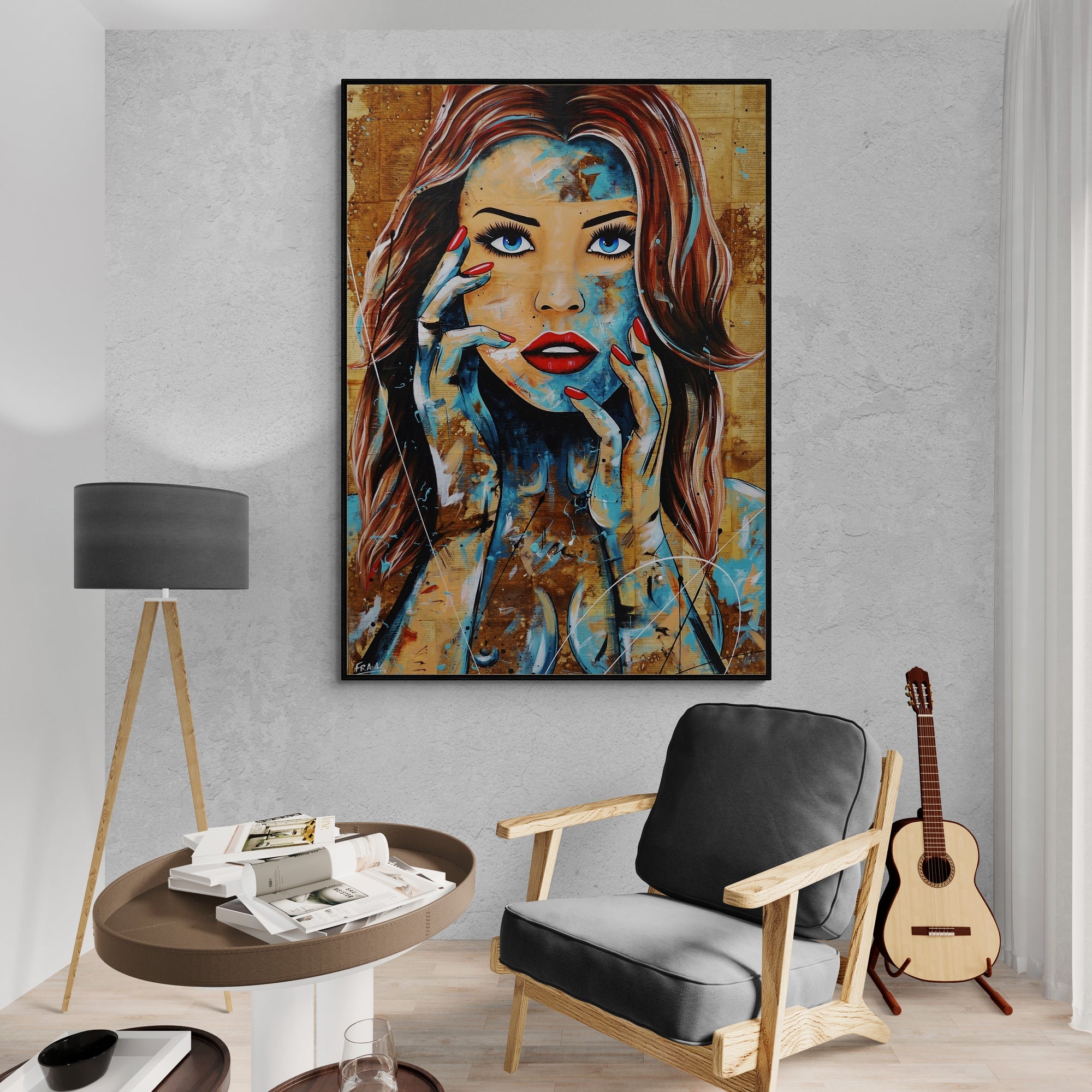140cm x 100cm Abstract Realism Painting of Elegant Woman - Modern Wall Art for Living Room, Bedroom, or Book Club Decor