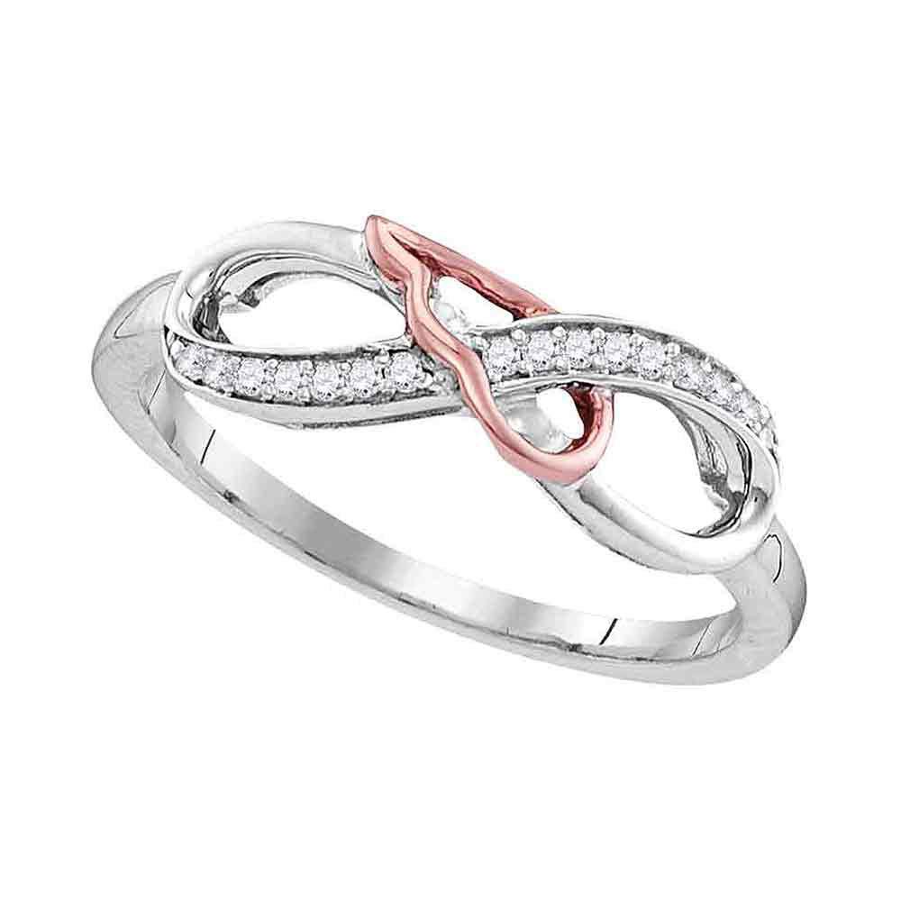 2-Tone Sterling Silver Women's Infinity Band Ring with 1/10 CTTW Round Diamonds - Elegant Jewelry for Anniversaries, Weddings & Everyday Wear