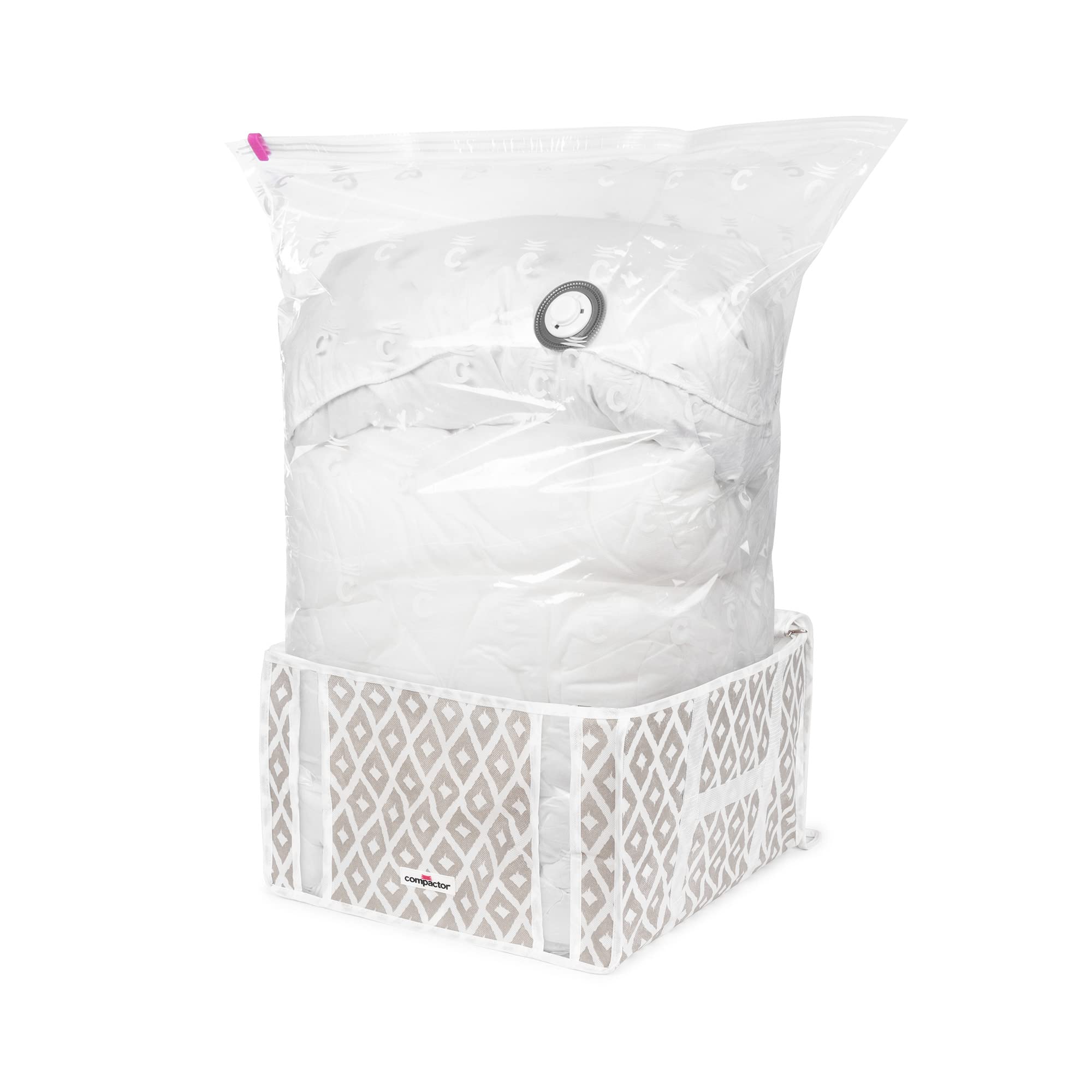 Vacuum Storage Bags for Clothes - 3D Semi-Rigid Compactor Box for Wardrobe & Closet Organization | Space-Saving Storage Solution for Blankets, Winter Coats & Seasonal Clothing (Medium, Beige)