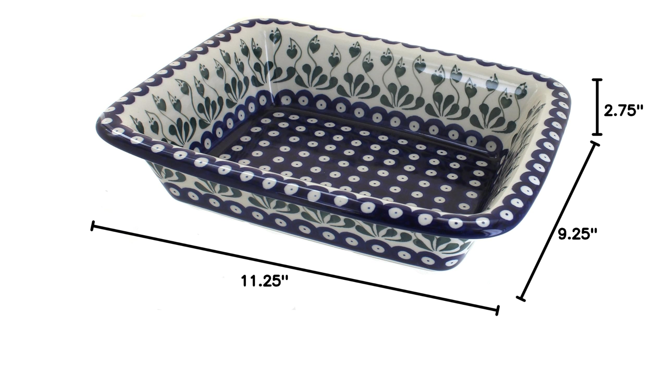 Blue Rose Polish Pottery Alyce Small Rectangular Baker - Handmade Ceramic Baking Dish for Casseroles, Desserts & Side Dishes | Perfect for Oven, Microwave & Dishwasher | Elegant Gift for Home Cooks & Entertaining