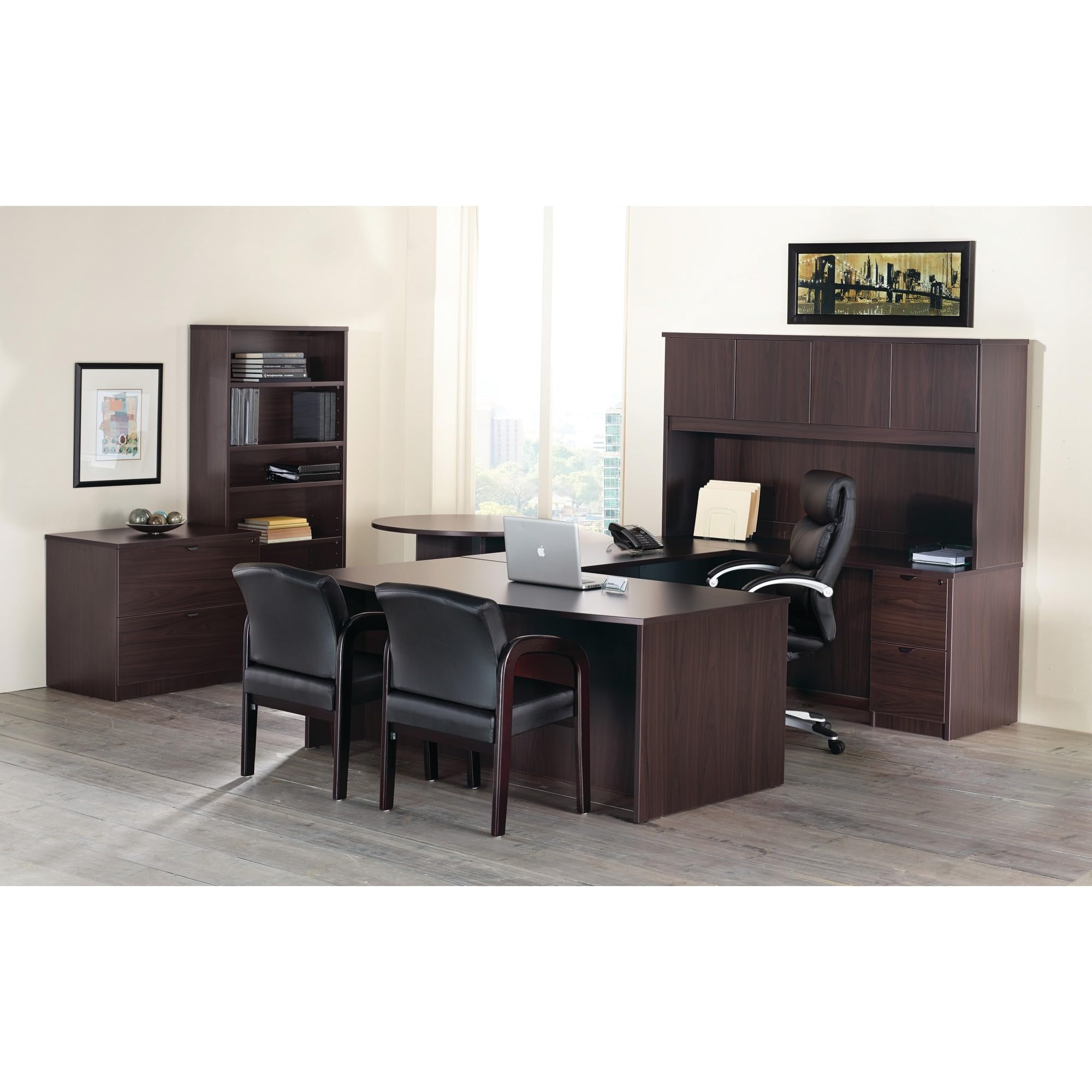 Lorell Prominence 2.0 Espresso Laminate Double-Pedestal Office Desk - Modern Executive Workstation for Home & Business Use