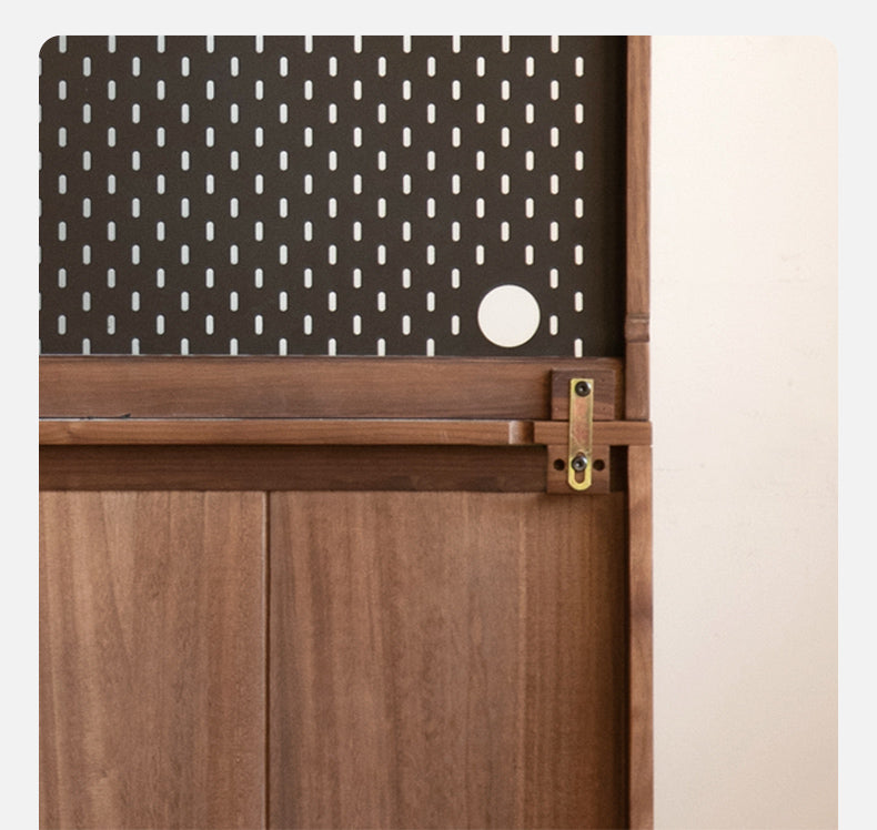 Black Walnut Sideboard with Integrated High Cabinet & Glass Doors - Stylish Storage for Dining Room, Living Room, or Entryway