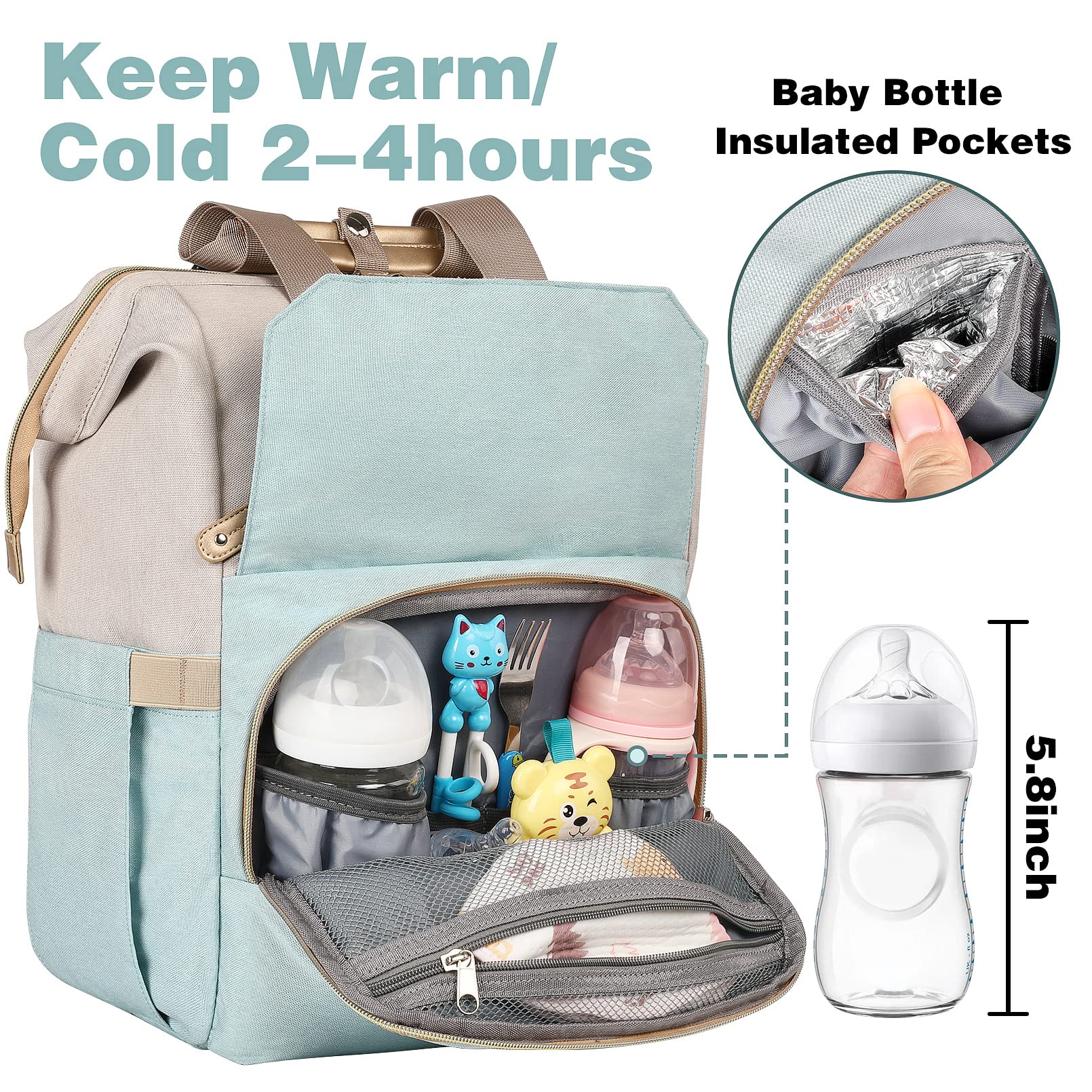 Jiefeike Diaper Backpack for Baby Boys & Girls - Insulated Travel Diaper Bag with USB Charging Port, RFID Anti-Theft & Water-Resistant Pockets - Perfect for Parents, Stroller Straps & On-the-Go Families (Ideal for Daycare, Travel & Outdoor Adventures)