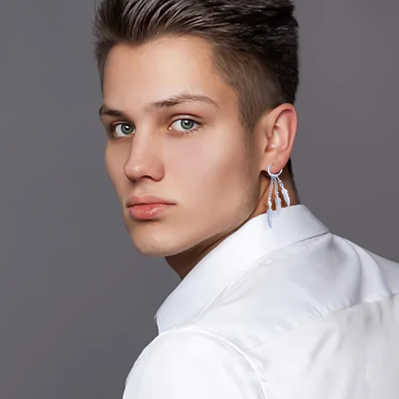 Halawly Stainless Steel Feather Chain Earrings for Men & Women - Silver, Gold, Black Punk Long Dangle Earrings Set | Lightweight Fashion Jewelry for Party, Birthday, Concert & Gothic Style Outfits
