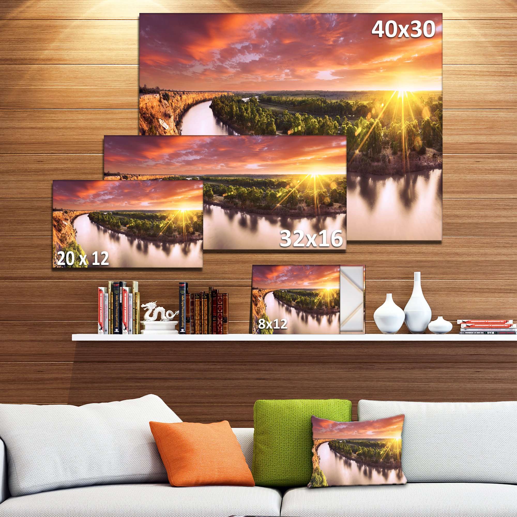 Sunset Over Murray River Panorama - Extra Large Wall Art Landscape Canvas Print for Living Room, Bedroom & Office Decor