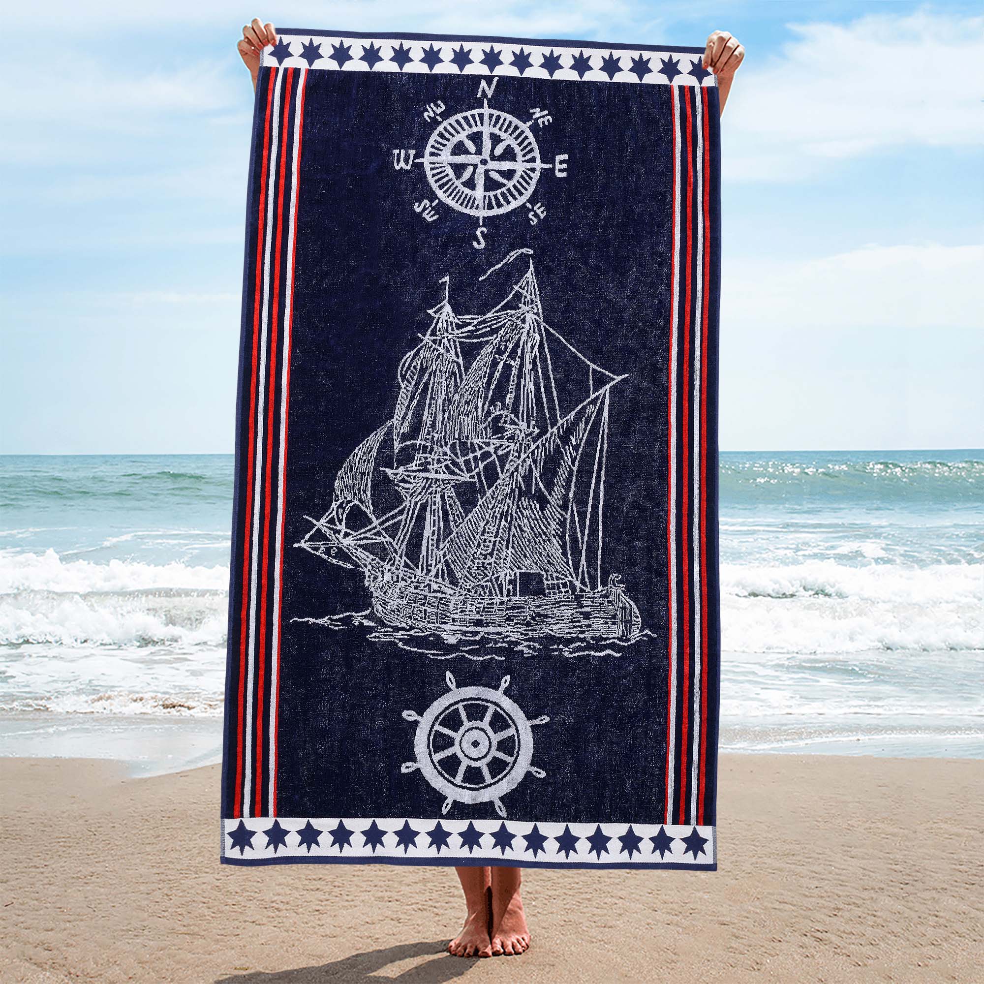 Premium Navy Blue Oversized 2-Piece Cotton Beach Towel Set - Soft, Absorbent & Quick-Drying for Pool, Beach, Gym & Outdoor Activities