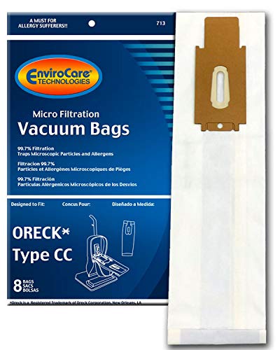 EnviroCare Premium HEPA Micro Filtration Vacuum Cleaner Bags (8-Pack) - Compatible with Oreck Type CC/XL, XL7, XL21, 2000-9000 Series & Hoover ONEPWR Upright Vacuums - Ideal for Allergies, Pet Hair & Deep Cleaning