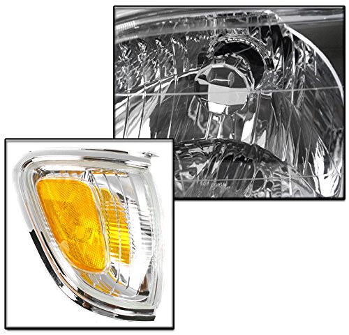 Replacement Chrome Headlights & Corner Bumper Lamps for 2001-2004 Toyota Tacoma Pickup Truck - Durable Aftermarket Upgrade for Night Driving & Off-Road Use
