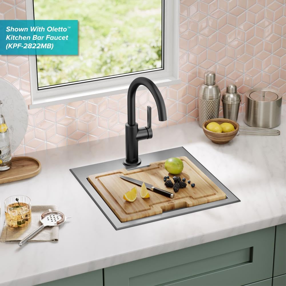 KRAUS Kore 15-Inch Drop-In/Top Mount Stainless Steel Kitchen Sink - 16 Gauge Single Bowl Bar Prep Sink with Accessories (Model KWT321-15) - Perfect for Small Kitchens, Bars, and Food Prep Stations