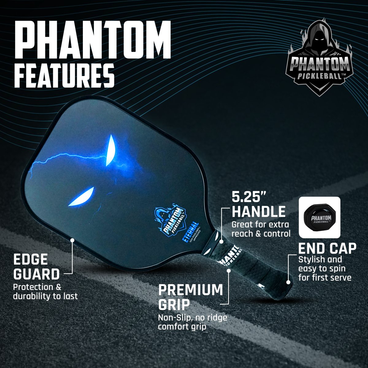 Phantom Eternal Pickleball Paddle - Premium Carbon Fiber Paddle for Competitive Play - Perfect for Outdoor & Indoor Pickleball Games