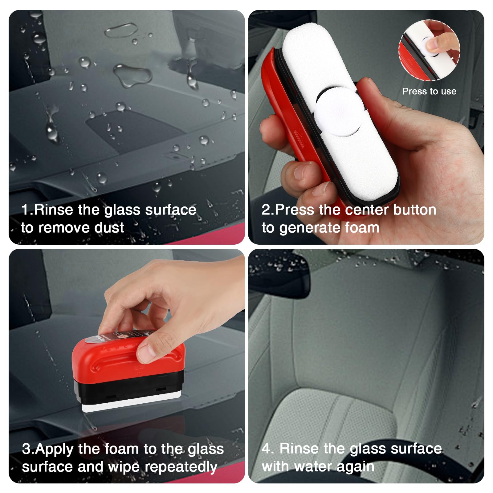 2-Pack Car Window Cleaning Brush – Oil Film Remover for Windshield & Glass, Anti-Fog Rain Cleaner for Interior & Exterior Use | Perfect for Car Detailing, DIY Auto Care & Road Trip Prep