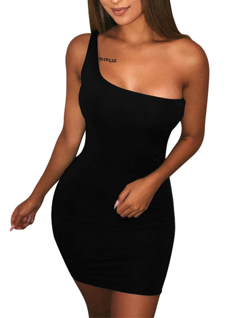 BORIFLORS Women's One Shoulder Bodycon Mini Dress - Sexy Casual Clubwear for Night Out, Party, Date Night & Summer Vacation