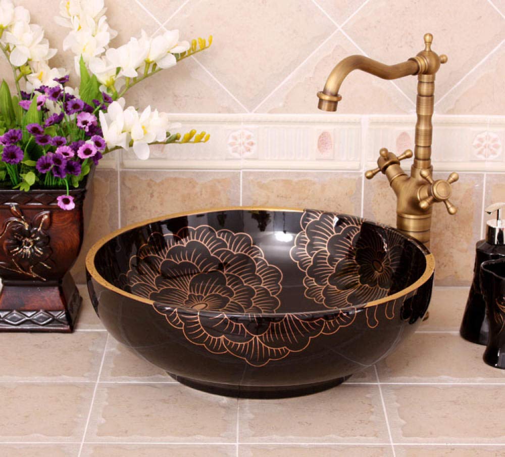 Hand-Painted Ceramic Vessel Sink - Jingdezhen Art Countertop Bathroom Basin | Modern Vanity Sink for Powder Room, Guest Bath & Luxury Home Decor