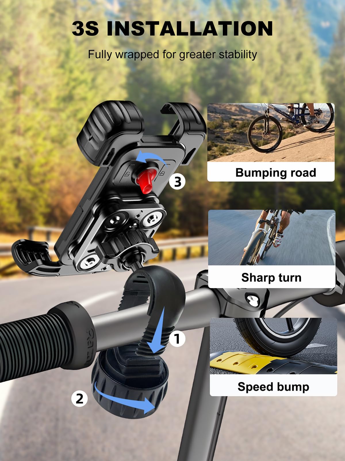 Universal Motorcycle Phone Mount Holder - Dual Vibration Dampener Bike Phone Mount for iPhone 15/14/13/12 Pro Max & 5.1-6.8