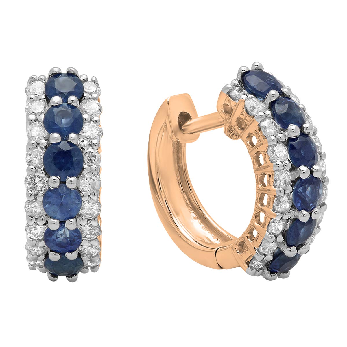 Dazzlingrock 14K Solid White Gold Round Gemstone & Diamond Huggie Hoop Earrings for Women | Elegant Everyday Wear & Gift for Her