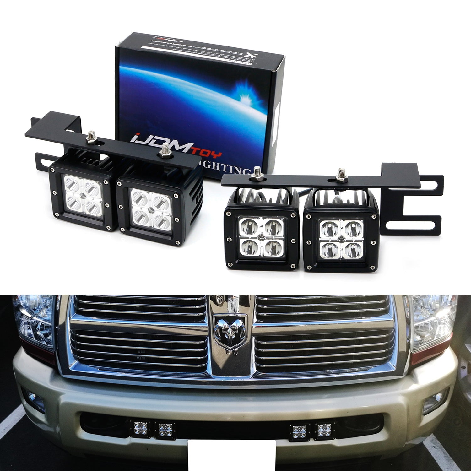 40W CREE LED Pods with Lower Bumper Mounting Bracket - Compatible with 2009-2018 Dodge RAM 2500 & 3500 - Off-Road Lighting for Trucks, Fog Lights, Trail Driving, and Nighttime Visibility