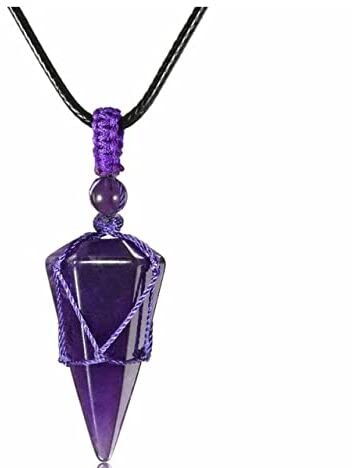6 Facet Reiki Healing Crystal Pendant Necklace - Adjustable Natural Gemstone Quartz Amethyst Jewelry for Meditation, Energy Healing & Spiritual Balance