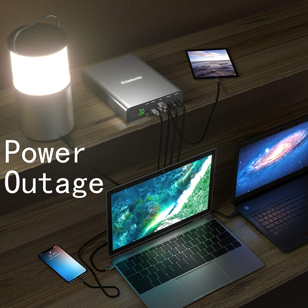 Krisdonia 64000mAh 100W PD Portable Laptop Charger Power Bank - Fast Charging for MacBook Pro, Dell XPS, USB-C Laptops - Perfect for Travel, Camping & Emergency Power Backup