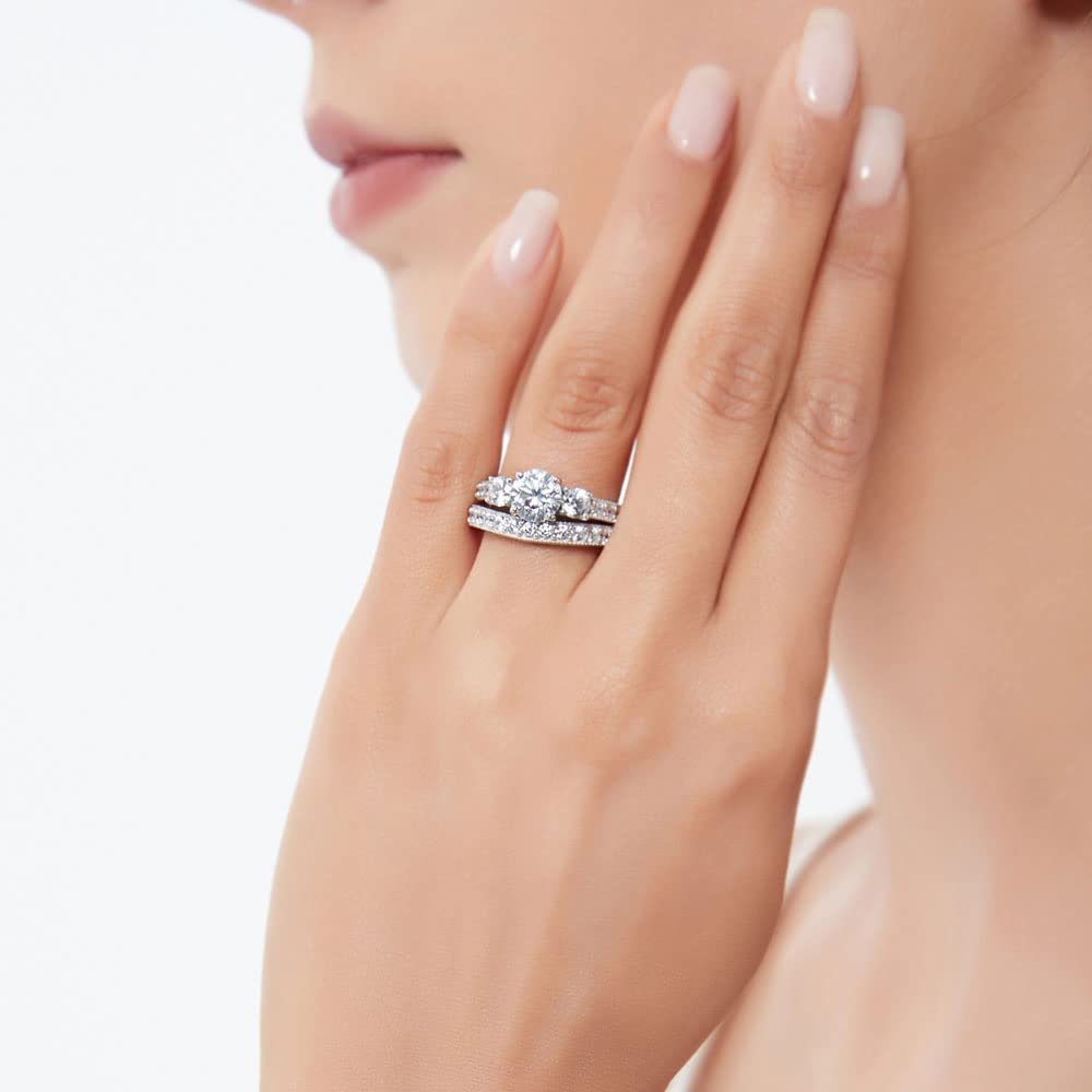 BERRICLE Sterling Silver 3-Stone Wedding & Engagement Ring Set for Women - 1.25 Carat Round Cut Cubic Zirconia CZ, Rhodium Plated, Size 4-10 | Perfect for Proposals, Anniversaries & Bridal Jewelry Gifts