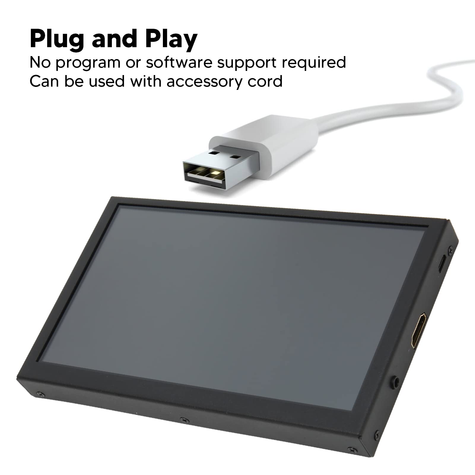 7 Inch IPS Panel Dual Speaker Premium Plug & Play Portable Monitor - Mini Secondary Screen for Laptop, Gaming, Office & Travel Use