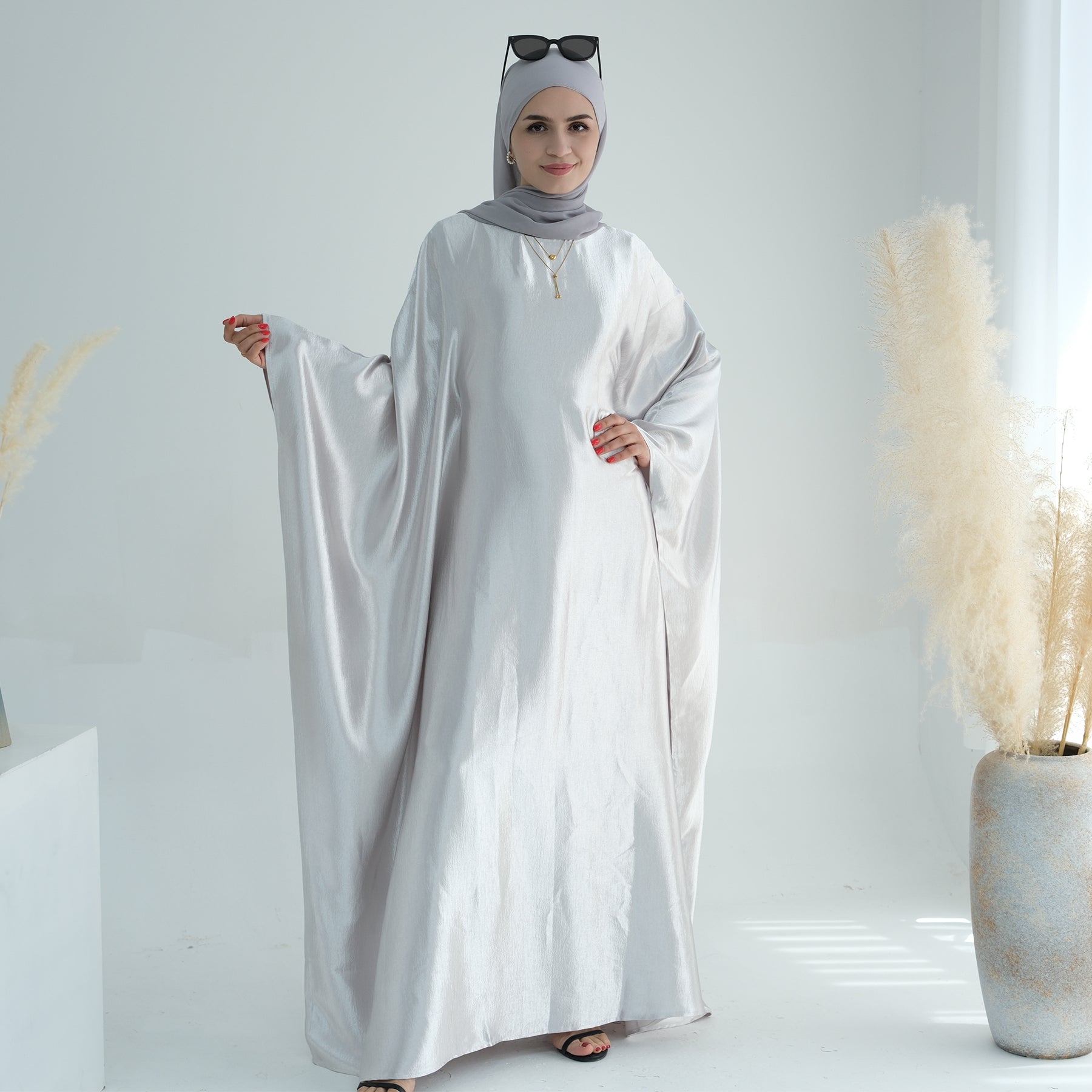 Elegant Alisha Butterfly Satin Abaya Dress for Women - Modest Muslim Prayer Dress - Perfect for Eid, Ramadan, and Special Occasions
