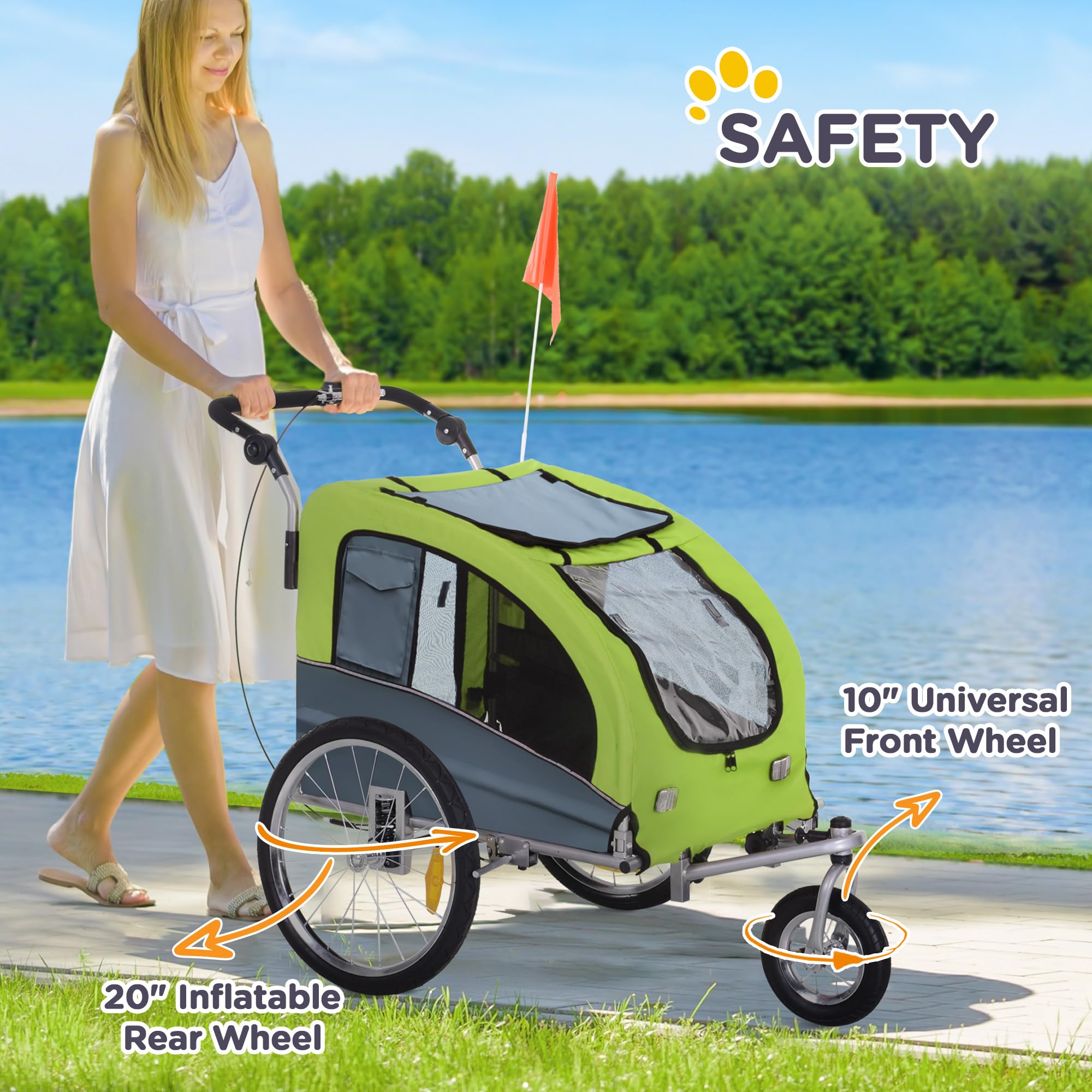 Aosom 2-in-1 Dog Bike Trailer & Pet Stroller with Canopy, Storage Pockets - Perfect for Cycling, Jogging, and Outdoor Adventures with Your Pet