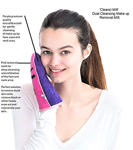 Skin By Sam Reusable Dual Microfiber Makeup Remover Mitt - Eco-Friendly Makeup Eraser Towel for Gentle Cleansing - Fast Makeup Removal with Travel Pouch - Perfect for Travel, Gym & Daily Skincare Routine