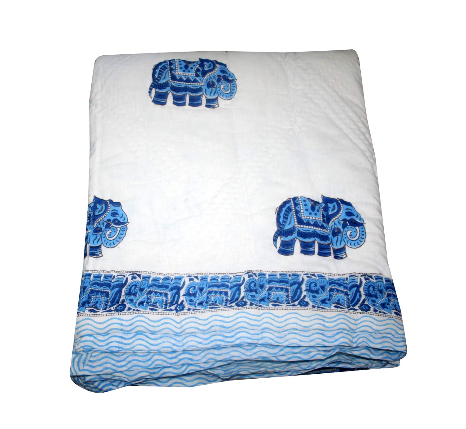 Handmade Indian Elephant Hand Block Print Kantha Quilt - Boho Chic Bedspread for Twin, Queen & King Size Beds (90x108 Inch) - Perfect for Bohemian Bedroom Decor, Guest Rooms & Cozy Home Styling