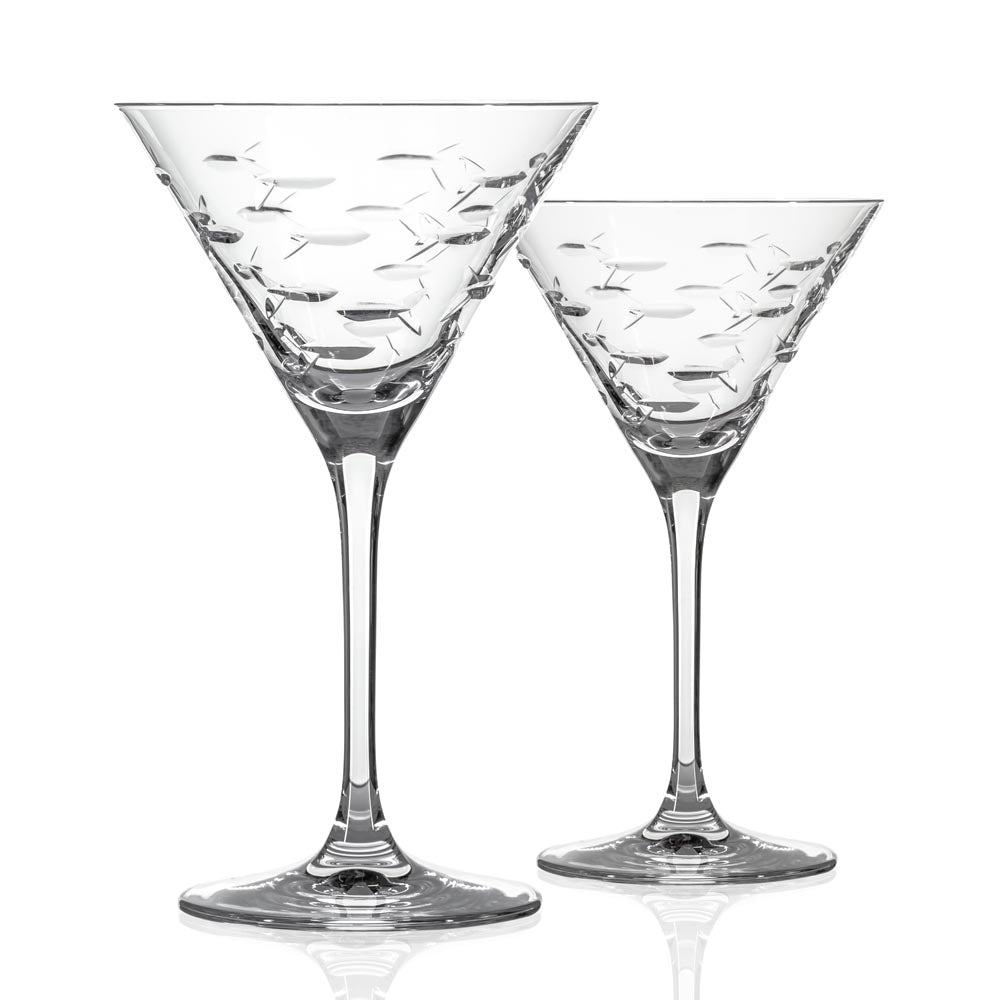 School of Fish 10oz Martini Cocktail Glass Set of 2 - Elegant Barware for Home Entertaining & Party Decor