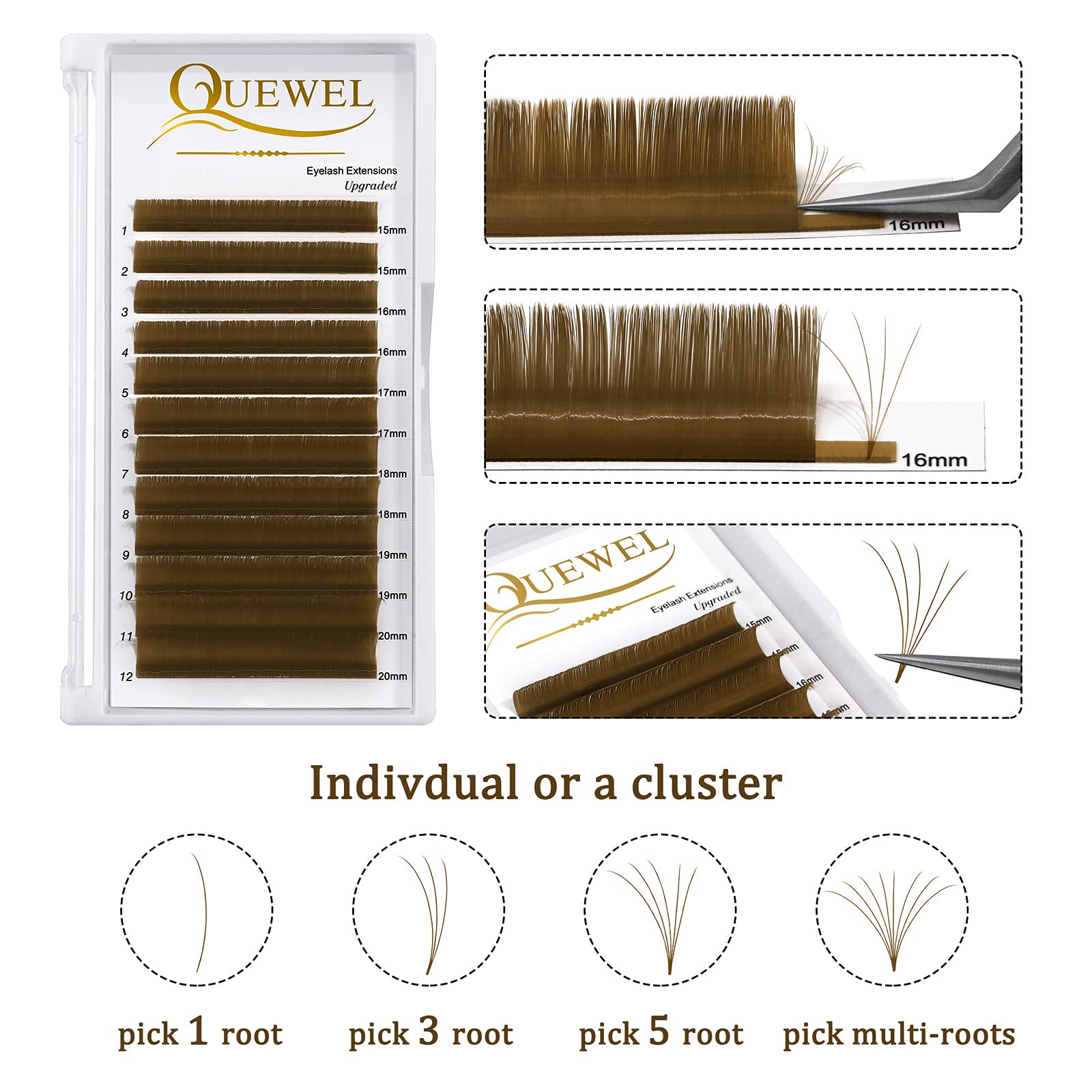Premium 0.07mm D Curl Volume Lash Extensions 15-20mm - Natural Brown Eyelash Extensions for Easy Fanning (2D-20D) - Perfect for Salon Professionals & DIY Lash Artists - Ideal for Weddings, Parties & Everyday Glam