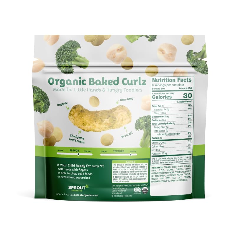 Organic Sprout Baby Food - Stage 4 Toddler Snacks with Broccoli Plant Power Curlz, 1.48oz (6 Pack) | Healthy Snack for Growing Kids | Perfect for On-the-Go, Lunchboxes & Daycare